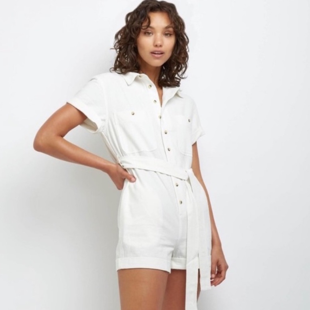 White denim shorts jumpsuit romper